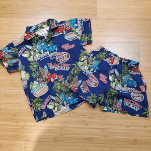Royal Hawaiian Creations Vintage Boys Blue Tropical Shirt Set Size 6 (2740)
